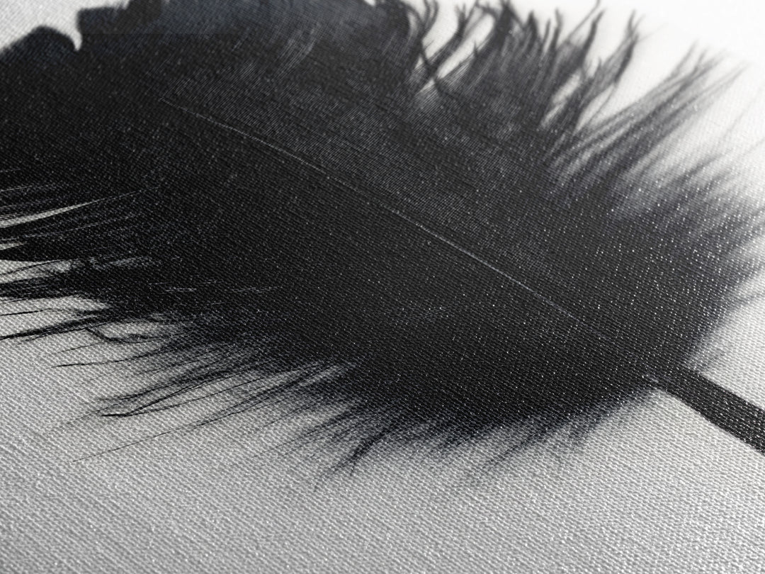 Black Feather Wall Art, Black Feather Painting Canvas Print, Boho Minimalist Home Decor, Feather Art, Tall Narrow Art, Skinny Art