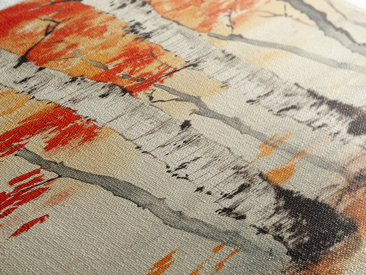 Canvas Print Japanese Birch Trees in Autumn, Traditional Wabi Sabi Art, Rustic Decor Above Bed Wall Art, Cozy Fall Living Room Decor