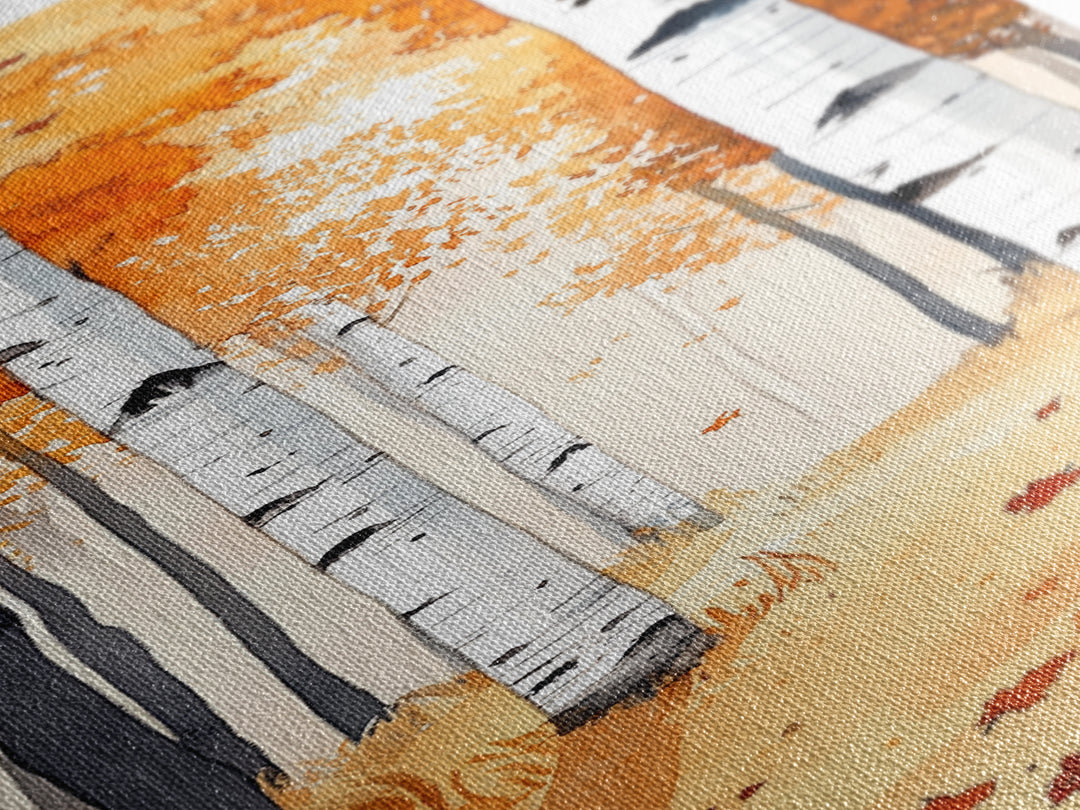 Autumn Birch Trees Framed Canvas Print – Rustic Decor, Tall Narrow Art, Cozy Fall Vibes, Birch Tree Art, Living Room Art, Above Bed Wall Art