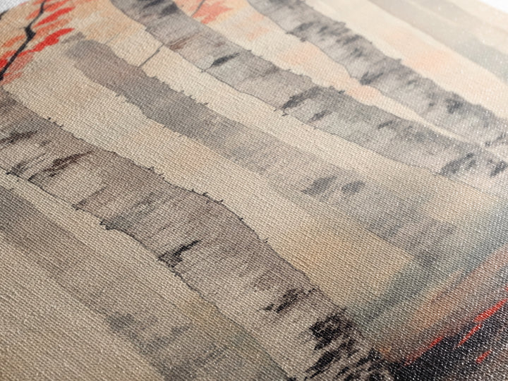 Birch Trees and Red Leaves Framed Canvas Print – Fall Vibes, Rustic Wall Art, Birch Tree Art, Cozy Autumn Theme, Living Room Art, Above Couch Decor