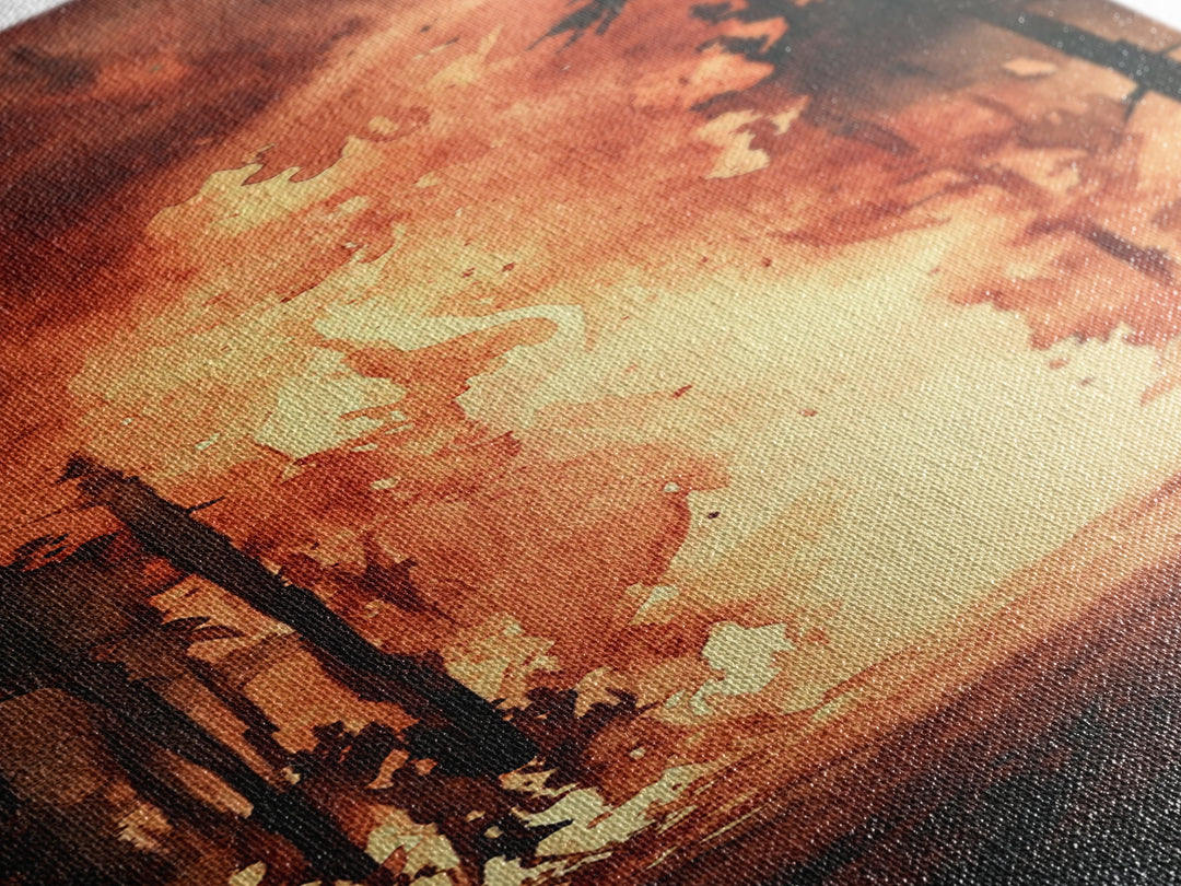 Autumn Leaves and Birch Trees Framed Canvas Print – Cozy Rustic Decor, Tall Skinny Art, Fall Vibes, Birch Tree Painting, Living Room Wall Art