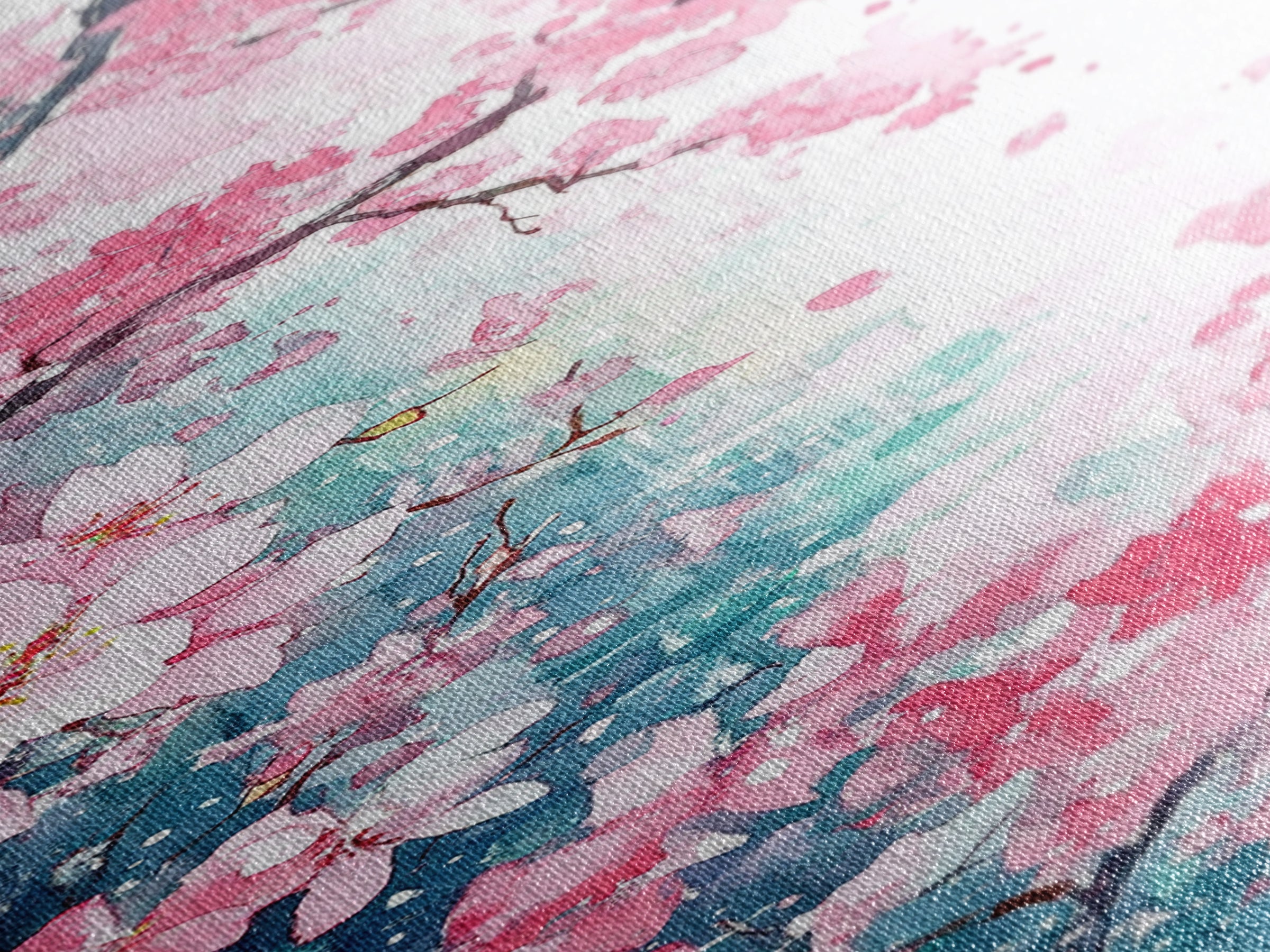 Blooming Pink Sakura Flowers Art - Framed Canvas Print for Japanese Decor, Cherry Blossom Art, Botanical Wall Decor, Pink Floral Painting