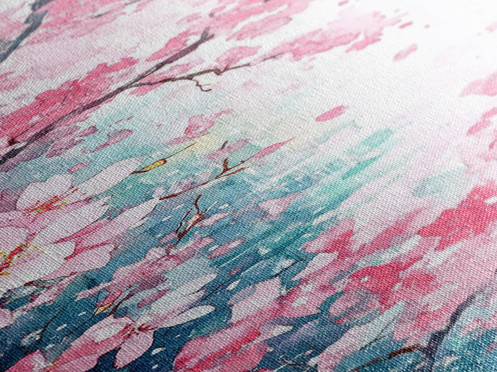 Blooming Pink Sakura Flowers Art - Framed Canvas Print for Japanese Decor, Cherry Blossom Art, Botanical Wall Decor, Pink Floral Painting