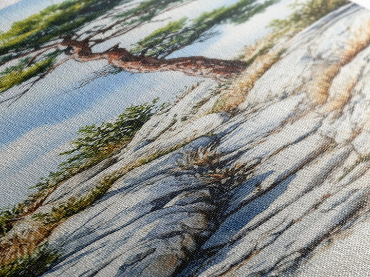 Rocky Mountain Pine Tree Painting - Framed Canvas Print Highlighting Serene Alpine Path for Rustic Wall Decor