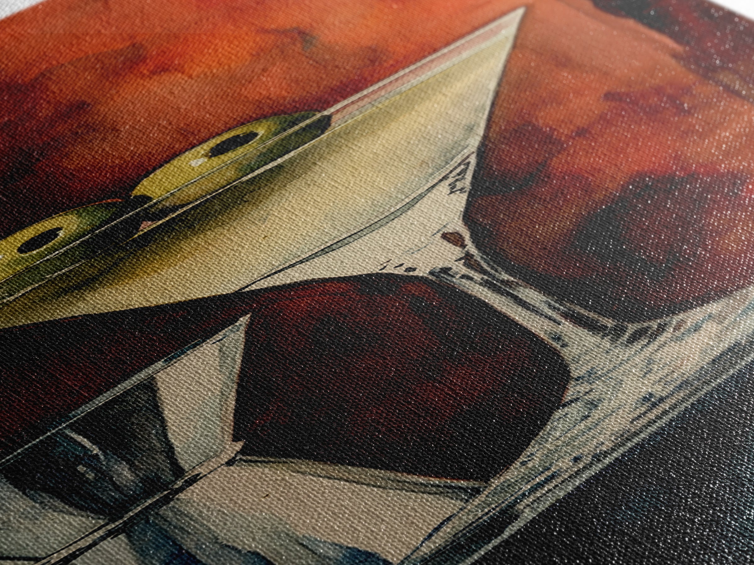 Classic Olive Martini Glass, Retro Bar Art, Espresso Martini Wall Art, Mid-Century Vibe Canvas Print, Moody Kitchen Decor