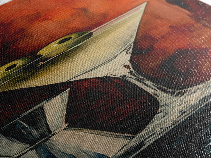 Classic Olive Martini Glass, Retro Bar Art, Espresso Martini Wall Art, Mid-Century Vibe Canvas Print, Moody Kitchen Decor