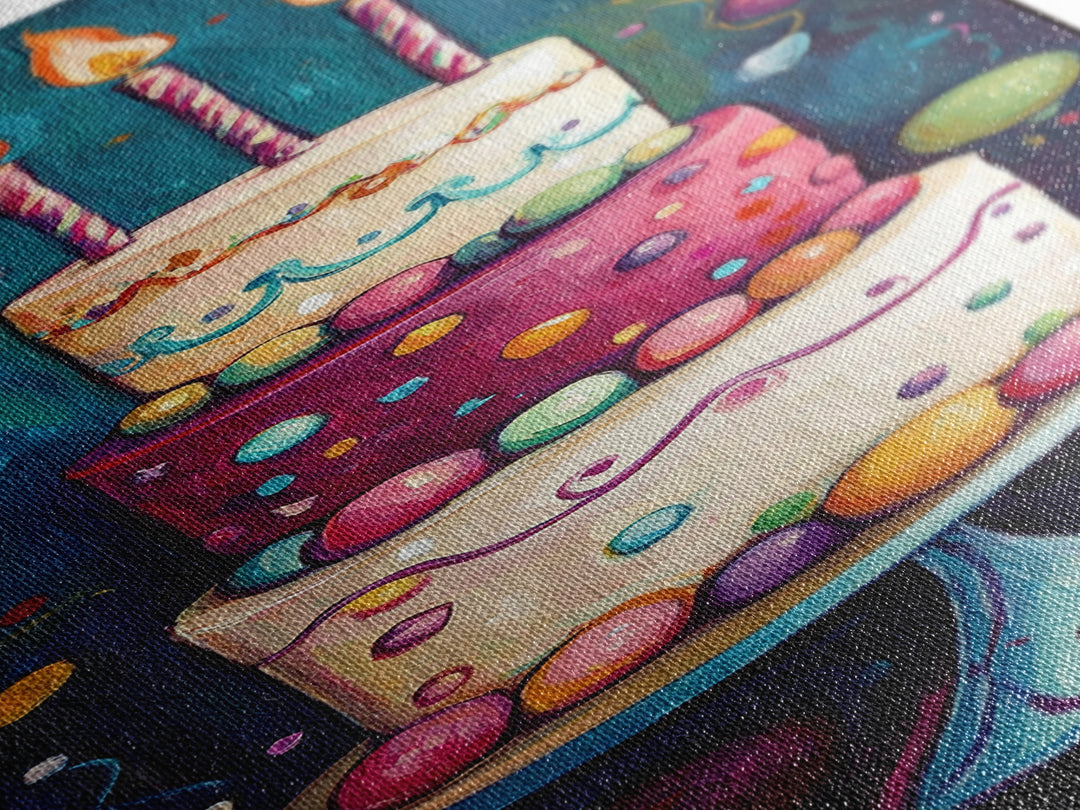 Cute Painting Print of a Birthday Cake - Framed Canvas - Preppy Dorm Room Decor - Wedding Decor - Birthday Cake Wall Art - Kitchen Decor