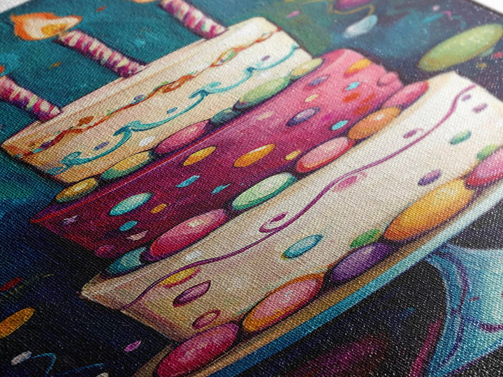 Cute Painting Print of a Birthday Cake - Framed Canvas - Preppy Dorm Room Decor - Wedding Decor - Birthday Cake Wall Art - Kitchen Decor