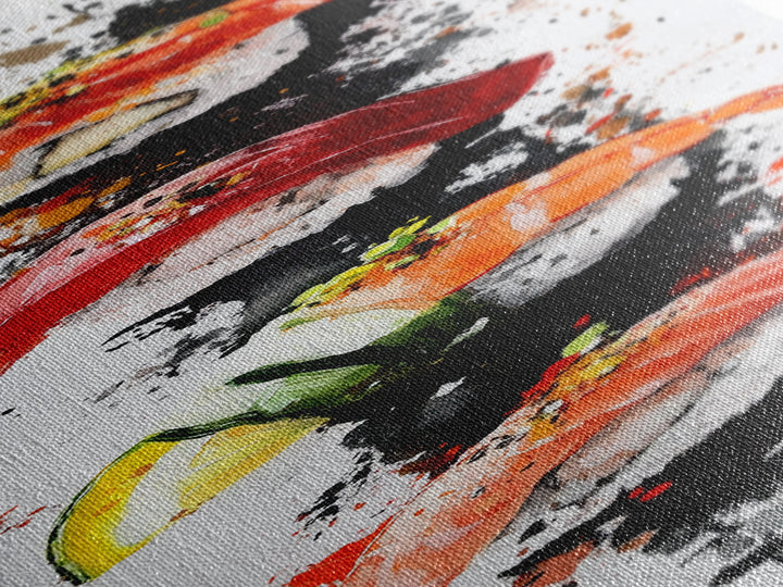 Abstract Art For Kitchen - Framed Canvas Print - Sushi Painting - Sushi Art - Kitsch Kitchen Wall Art - Tall Skinny Art - Narrow Wall Art - Kitchen Decor