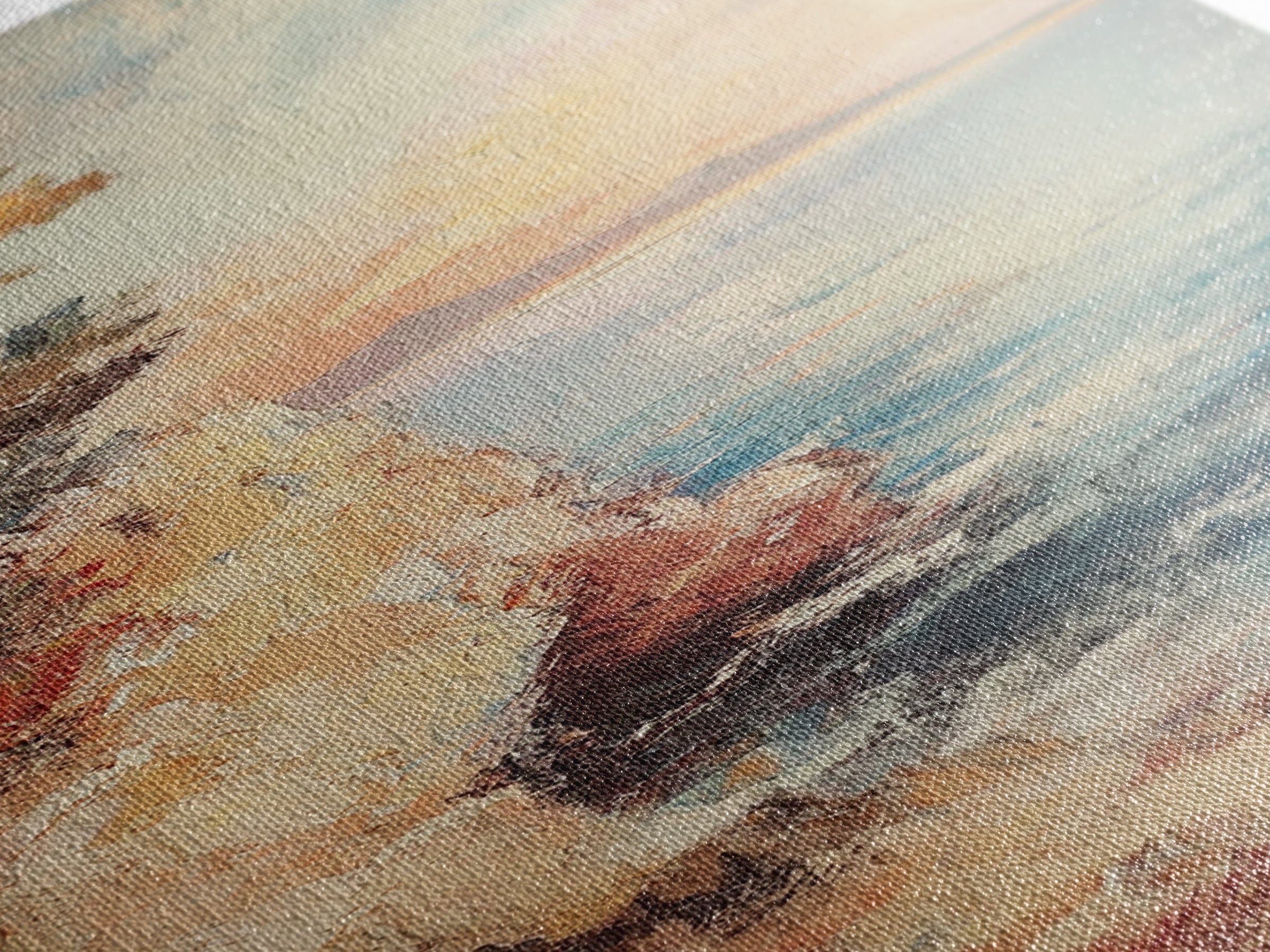 Nautical Landscape Painting Print, Framed Canvas, Beautiful Sunset Over The Coast, Coastal Decor, Tall Narrow Art, Skinny Wall Art