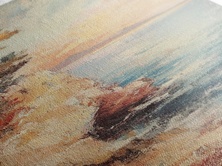 Nautical Landscape Painting Print, Framed Canvas, Beautiful Sunset Over The Coast, Coastal Decor, Tall Narrow Art, Skinny Wall Art