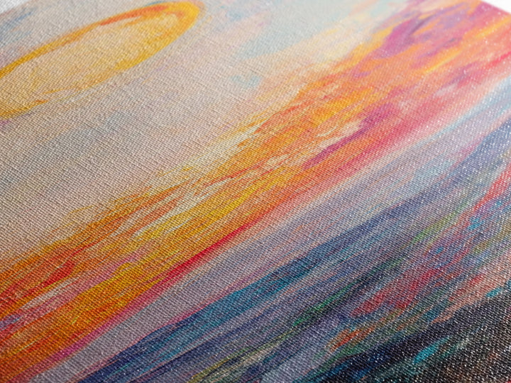 Abstract Oil Painting Print of a Sunset Over The mountains - framed canvas - ready to hang - tall narrow wall art - skinny accent piece wall art