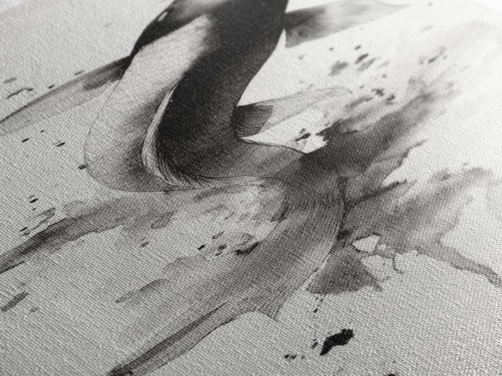 Tall Skinny Koi Fish Painting Print, Black and White Wabi Sabi Wall Art, Koi Fish Wall Decor, Japanese Style Elegant Artwork, Narrow Wall Art