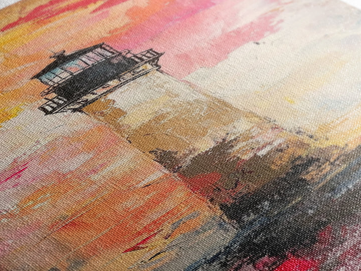 Canvas Print of Vibrant Lighthouse Painting with Nautical Decor, Coastal Wall Art, Bright Sunset, Above Couch Art, Tall Skinny Art, Seascape Painting, Gift Idea