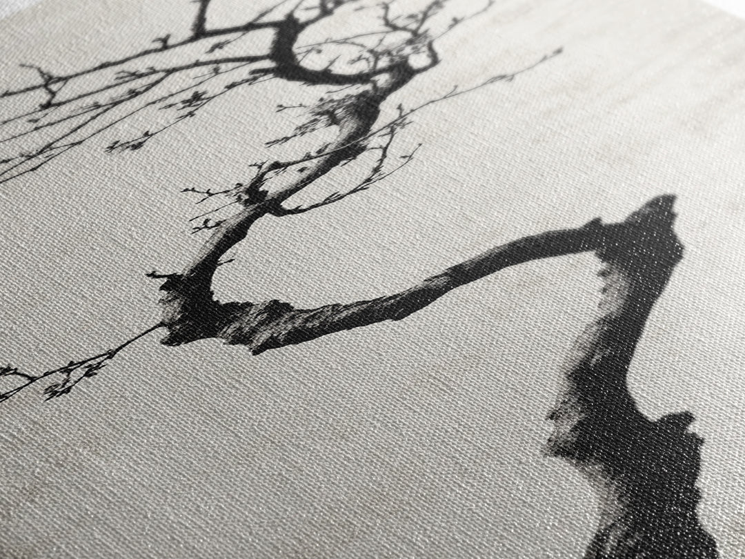 Framed Canvas Print of Minimalist Birch Tree Art in Black and White, Wabi Sabi Art, Rustic Wall Art, Above Bed Wall Art, Tall Skinny Art, Japanese Aesthetic
