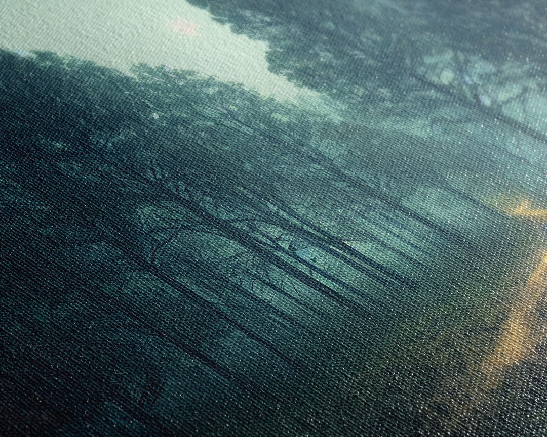 Gloomy Spooky Forest, ready to hang canvas print wall art, Lakehouse Cabin Wall Decor