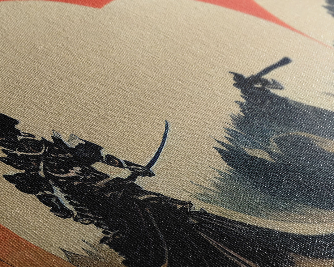 Japanese Samurai Fighting A Tidal Wave, ready to hang canvas print wall art, framed canvas wall art, mancave decor