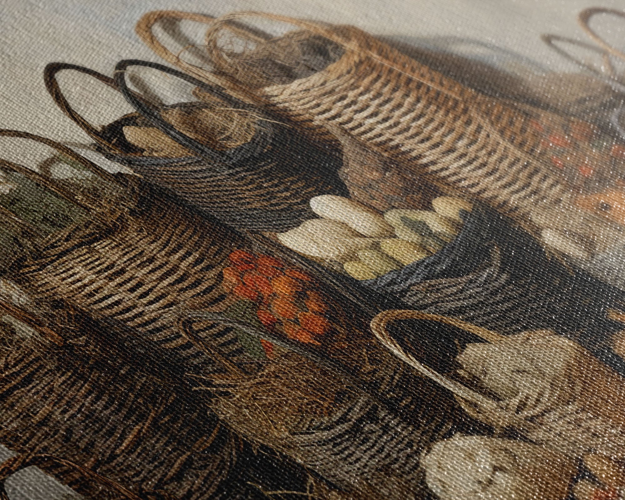 Cornucopia Wall Art, Basket Wall Decor Framed Canvas Print, Boho Wall Art, Wicker Round Bowl Art, Wicker Wall Art Print, Fall Decor