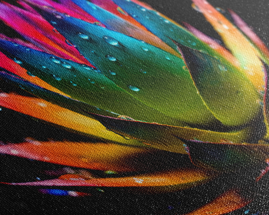 Rainbow Agave With Dew Drops, Modern Art, Framed Canvas Print,  Surreal Art, Southwestern Decor, Farmhouse Art, Desert Themed Art