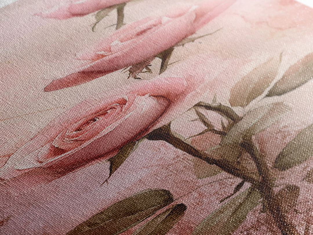 Rose Painting Framed Canvas Print Light Pink Wall Art Botanical Prints Above Sofa Art Living Room Art Rustic Wall Art Gift Idea