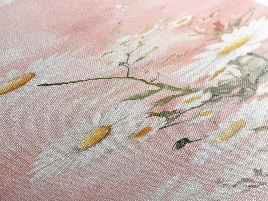 Daisy Canvas Print Wildflower Painting Rustic Floral Art Farmhouse Decor Light Pink Vertical Wall Art Bedroom Gift Idea Botanical Prints