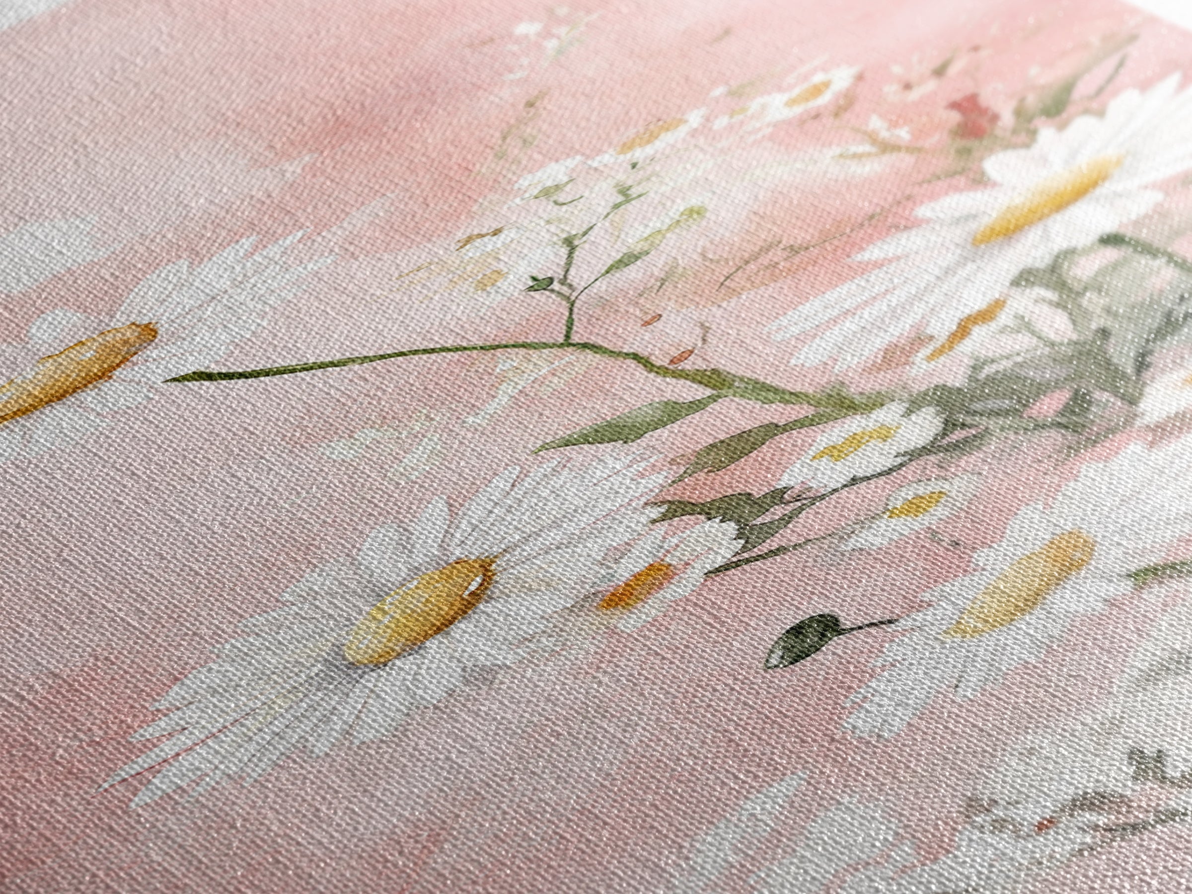 Daisy Canvas Print Wildflower Painting Rustic Floral Art Farmhouse Decor Light Pink Vertical Wall Art Bedroom Gift Idea Botanical Prints