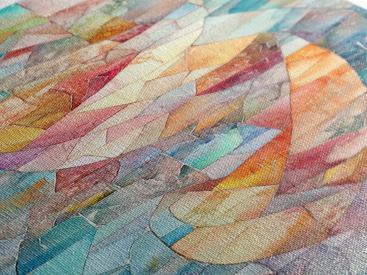 Mosaic Style Framed Canvas Print with Soft Pastel Tones, Mosaic Wall Art, Abstract Art, Vertical Wall Art, Coastal Decor, Bedroom Art