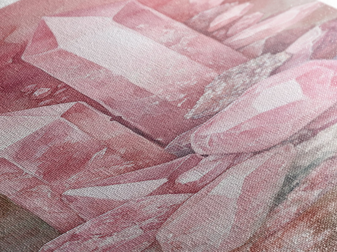 Rose Quartz Crystal Canvas Print - Gemstone Painting in Light Pink Tones, Healing Energy Inspired Wall Art, Boho Room Decor