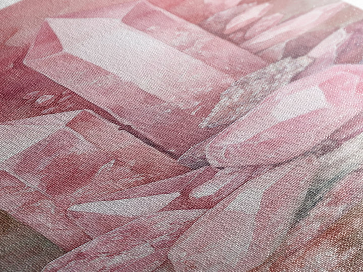 Rose Quartz Crystal Canvas Print - Gemstone Painting in Light Pink Tones, Healing Energy Inspired Wall Art, Boho Room Decor