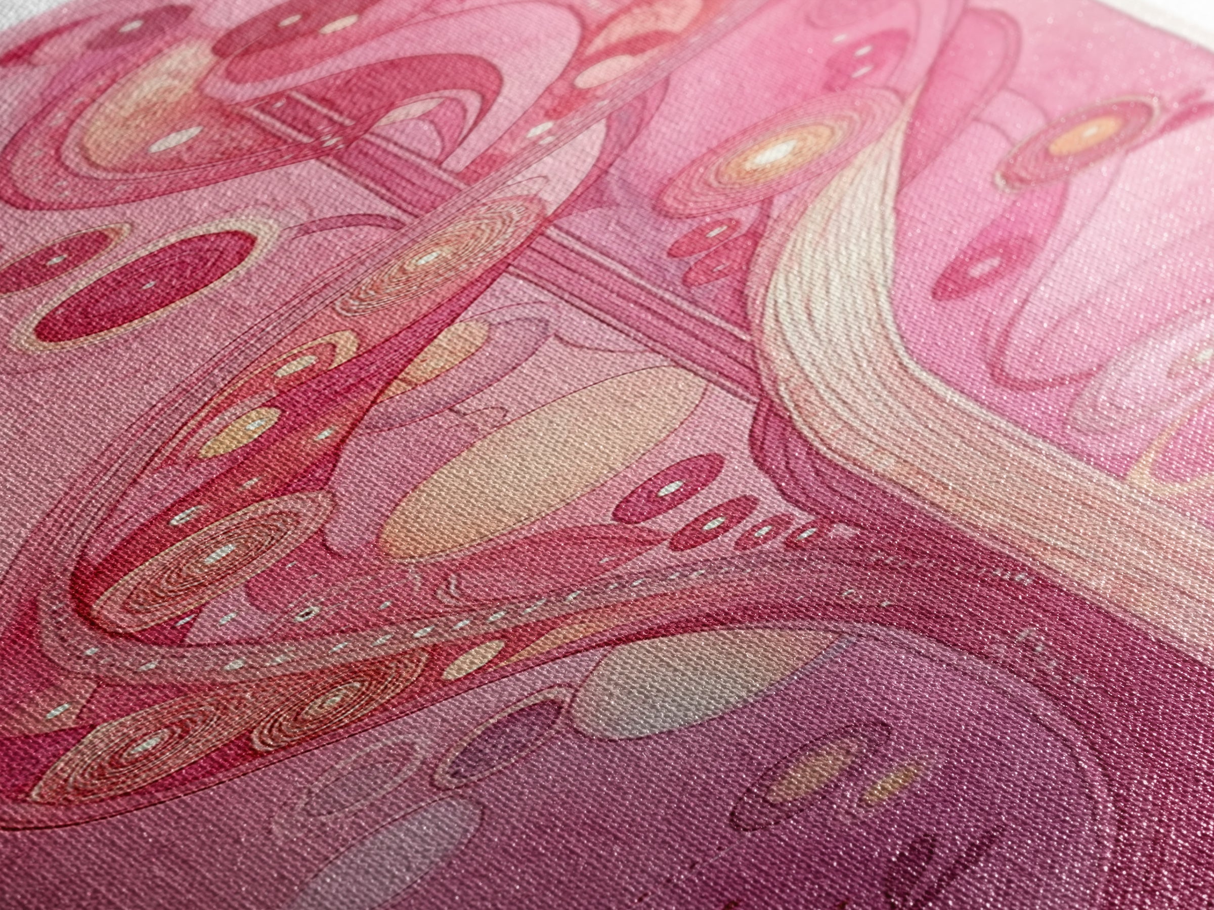 Abstract Botanical Framed Canvas Print Art Nouveau Print Pink Wall Art Whimsical Art Bedroom Decor Vertical Wall Art Boho Art