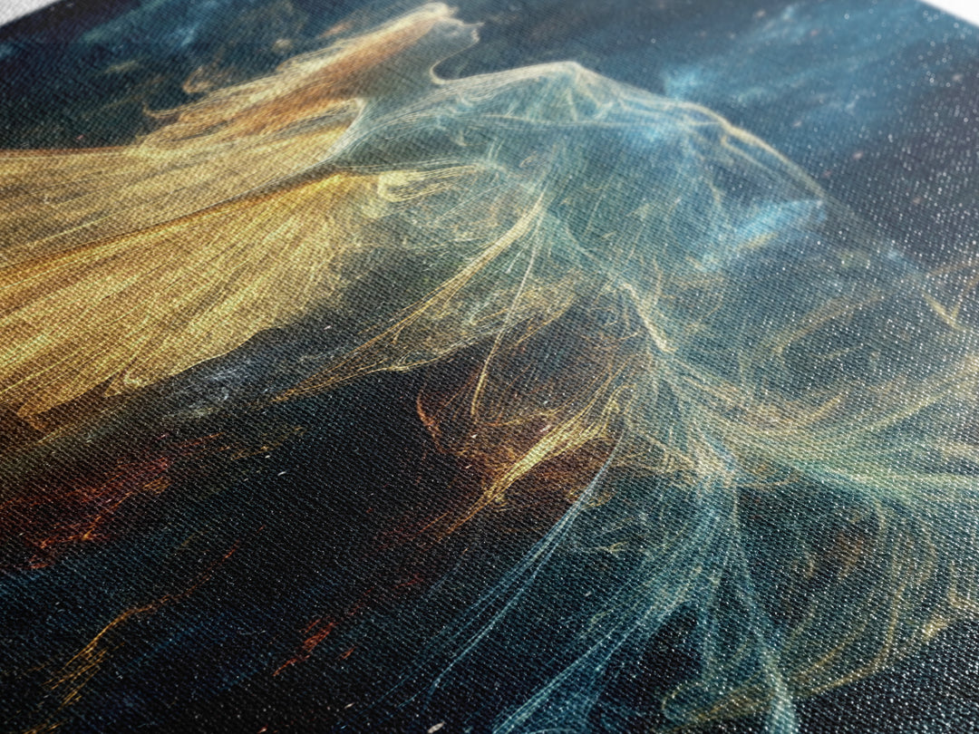 Angelic Wings Canvas Print with Golden Lights, Angel Art Prints, Vertical Wall Art, Bedroom Art, Gift Idea, Boho Art