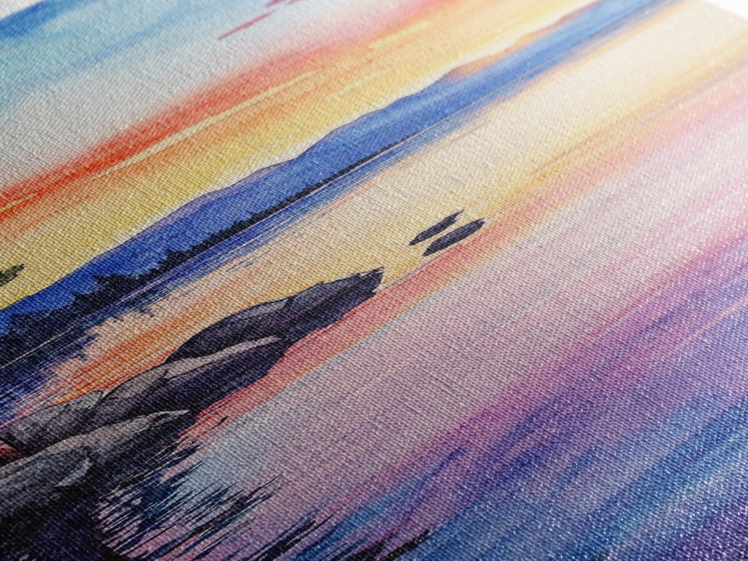 Canvas Print Lake Tahoe Art Coastal Landscape Sunset Wall Art Nautical Decor Horizontal Wall Art Living Room Art Christmas Gift