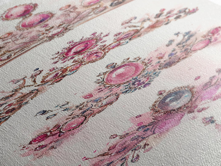 Royal Pink Tiara Framed Canvas Print Princess Gemstone Painting Feminine Wabi Sabi Art Vertical Wall Art Elegant Home Decor