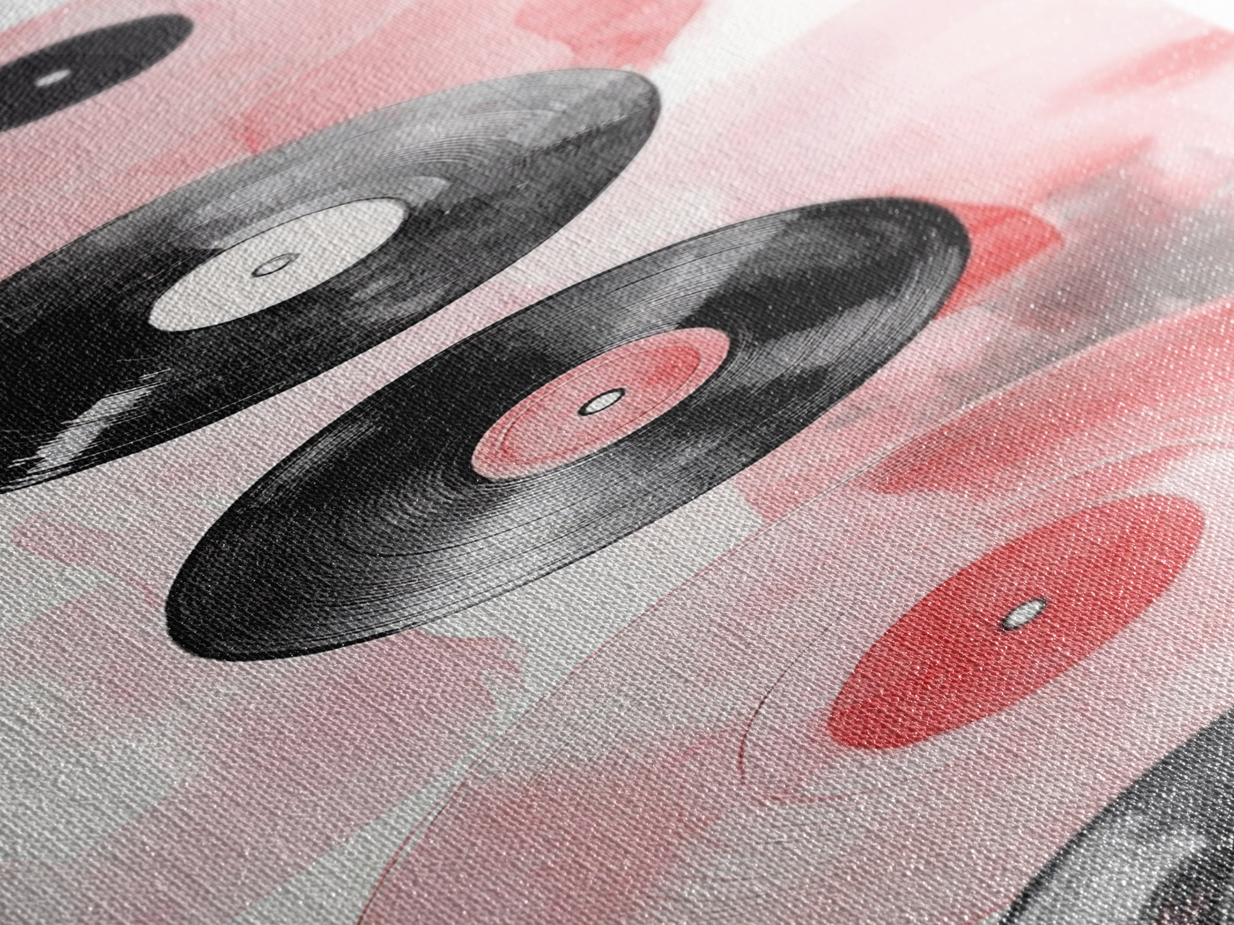 Abstract Vinyl Records Canvas Print, Retro Music Lover Wall Art, Light Pink Minimalist Art, Vertical Skinny Living Room Decor