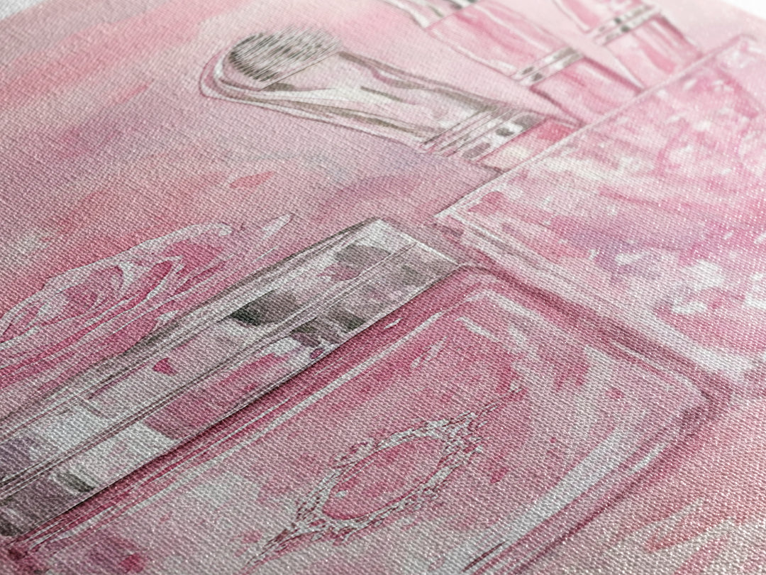 Delicate Makeup Illustration Canvas Print Pink Abstract Art Feminine Wall Decor Light Pink Wall Art Gift Idea Unique Painting