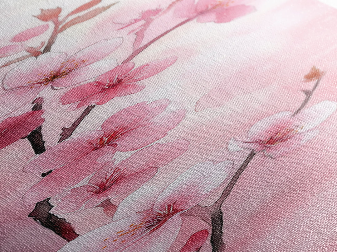 Delicate Cherry Blossom Framed Canvas Print Featuring Japanese-Inspired Botanical Prints for Bedroom or Living Room Wall Art