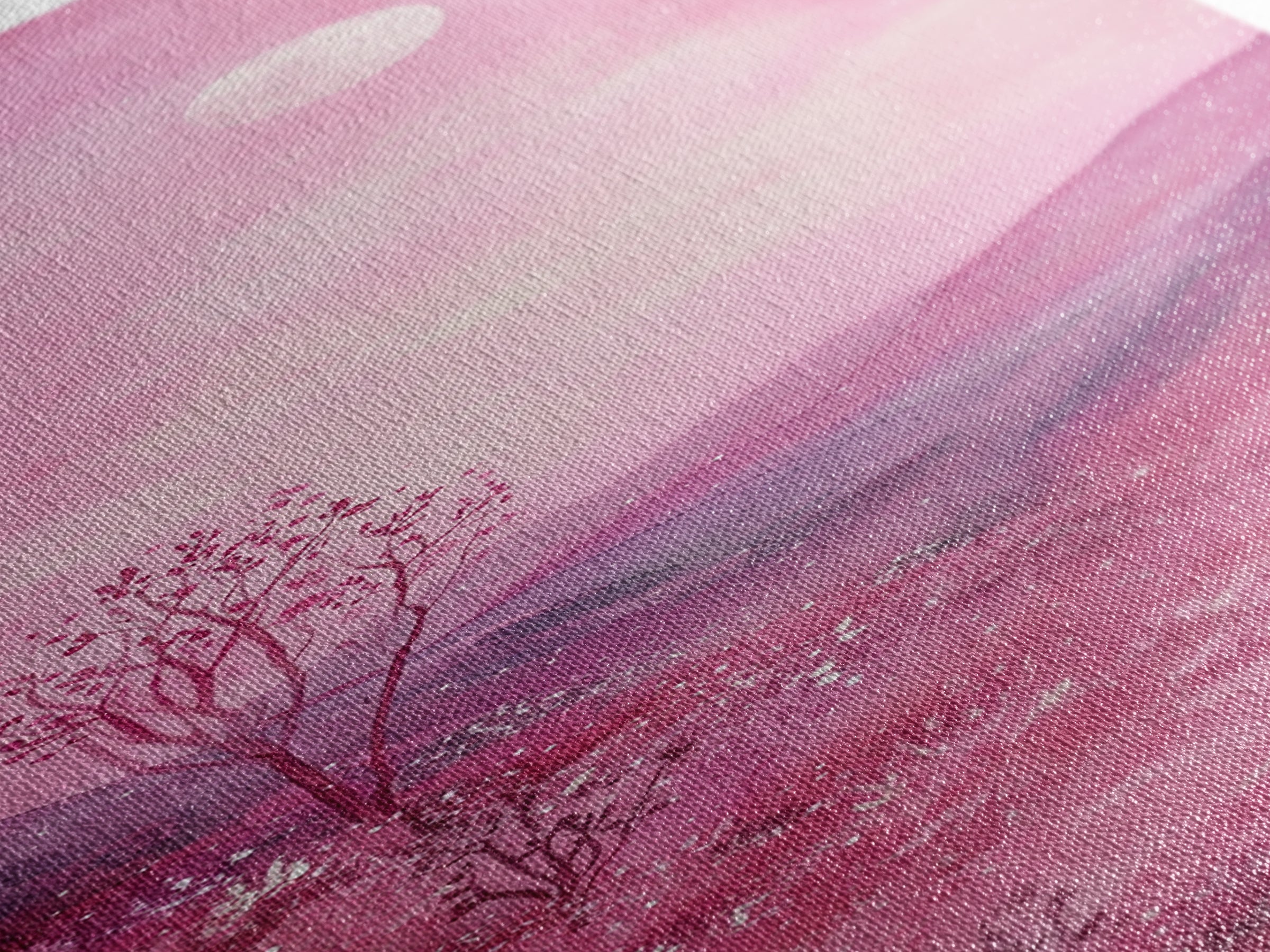 Mystical Pink Moon Framed Canvas Print with Wildflower and Mountain Painting Perfect Moody Landscape Art for Living Room
