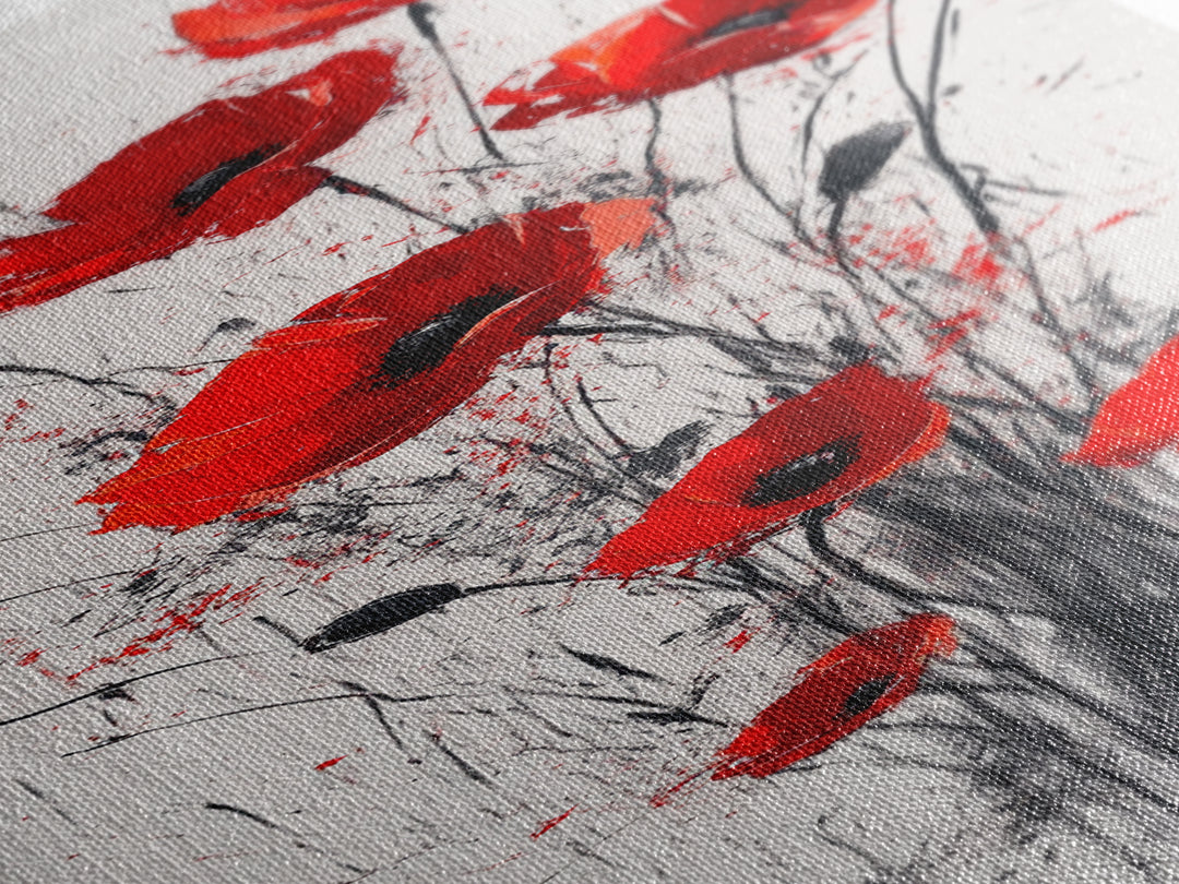 Bright Red Poppy Flower Art Framed Canvas Print Wildflower Painting Botanical Prints Modern Office Rustic Farmhouse Art