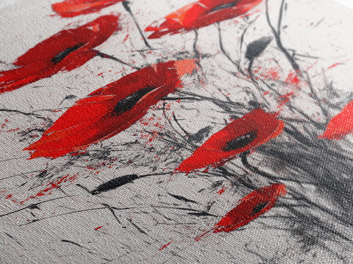 Bright Red Poppy Flower Art Framed Canvas Print Wildflower Painting Botanical Prints Modern Office Rustic Farmhouse Art