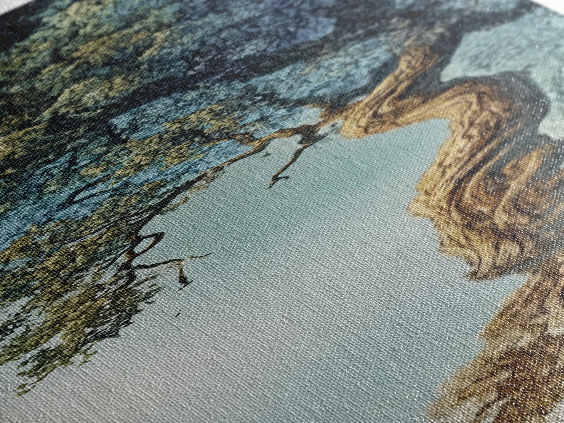 Detailed Oak Tree Framed Canvas Print in Textured Earth Tones, Tall Narrow Wall Art for Living Room or Bedroom Rustic Decor