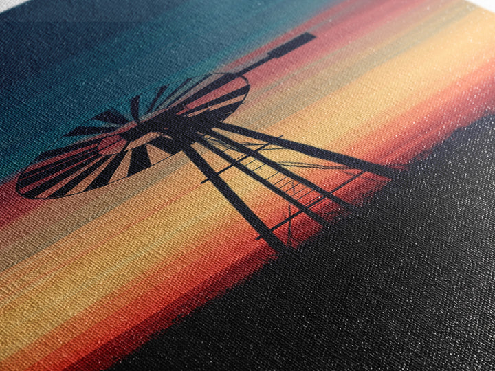 Canvas Print Moody Sunset Windmill Wall Art, Vertical Rustic Decor, Tall Narrow Farmhouse Artwork, Gift Idea for Living Room