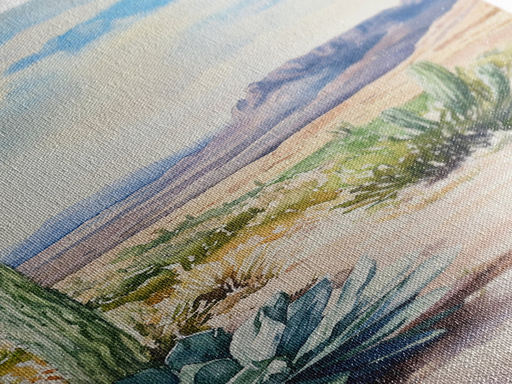 Desert Landscape Framed Canvas Print, Southwest Rustic Wall Art, Cactus Painting, Farmhouse Living Room Decor, Gift Idea for Him