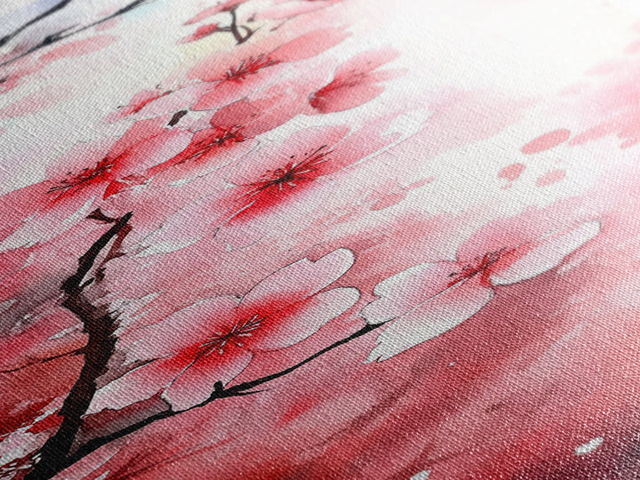 Cherry Blossom Framed Canvas Print, Japanese Inspired Wall Art, Pink Botanical Artwork, Minimalist Living Room Decor, Gift Idea