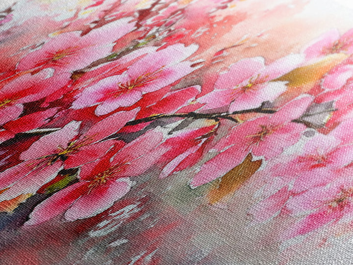 Canvas Print Pink Cherry Blossom Art, Japanese Inspired Wall Decor, Romantic Botanical Artwork, Gift Idea for Bedroom or Living Room