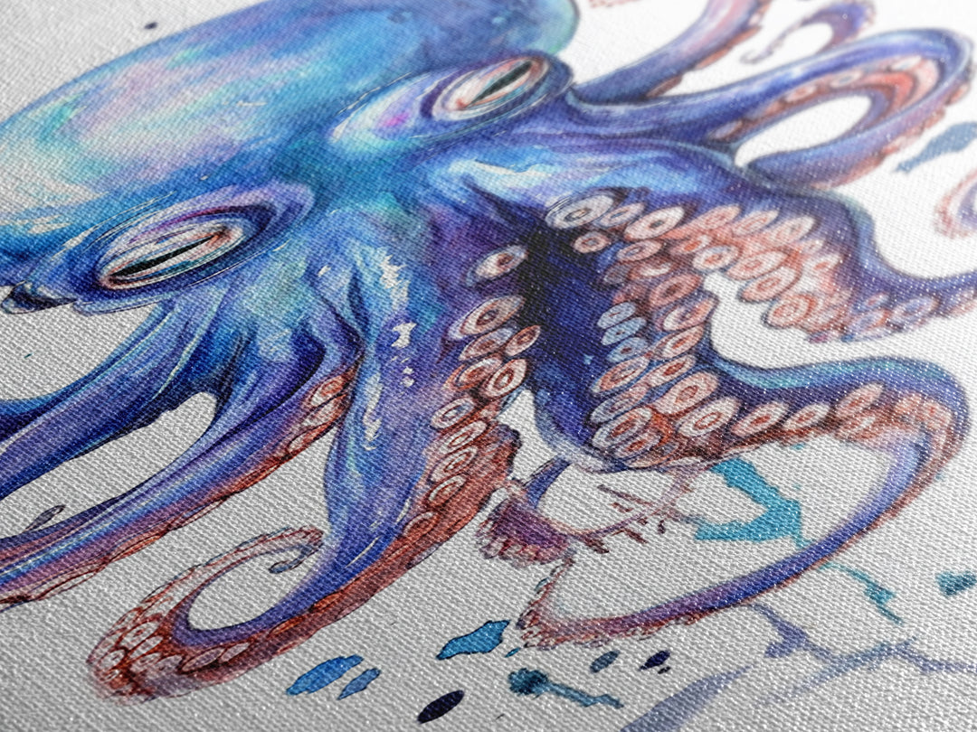 Blue Octopus Art Framed Canvas Print Vibrant Marine Life Decor Whimsical Coastal Nautical Artwork Living Room Statement Piece