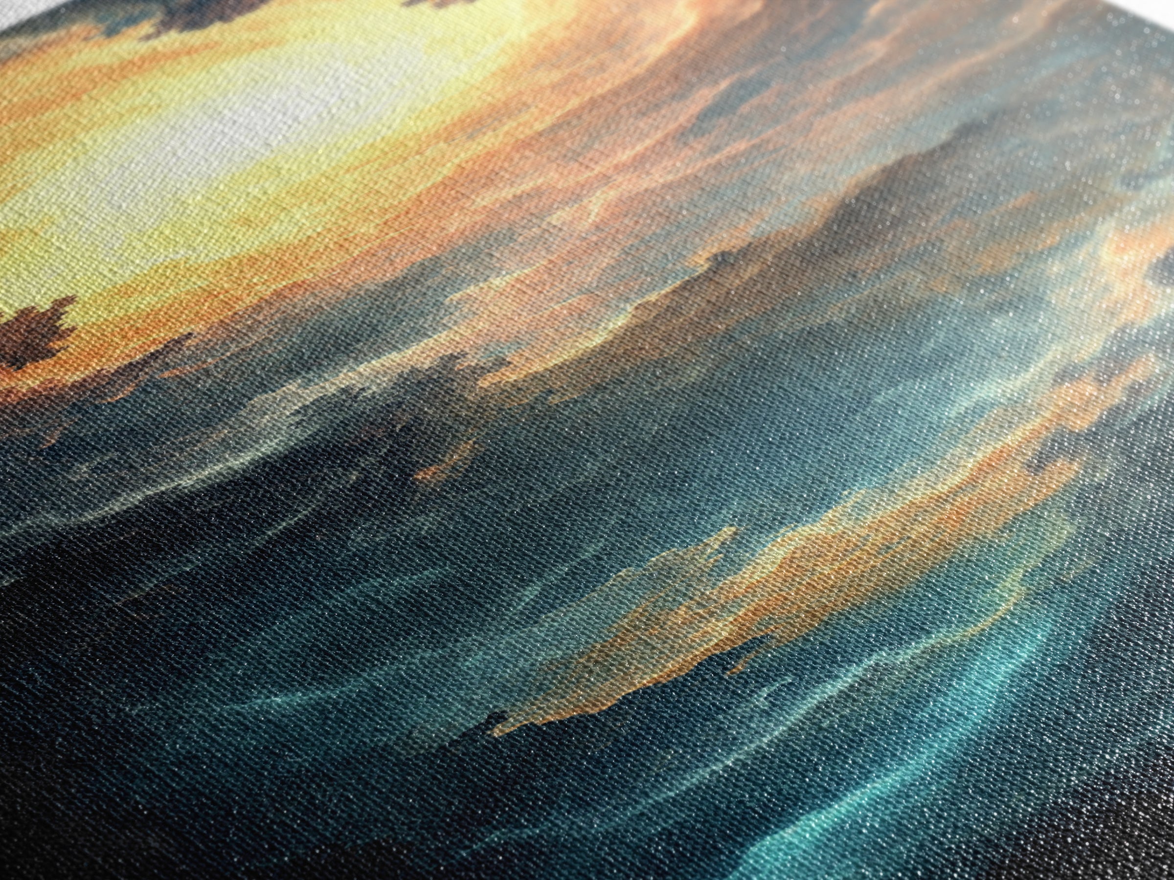 Celestial Abstract Landscape Framed Canvas Print Moody Horizontal Wall Art Blue and Gold Living Room or Bedroom Decor