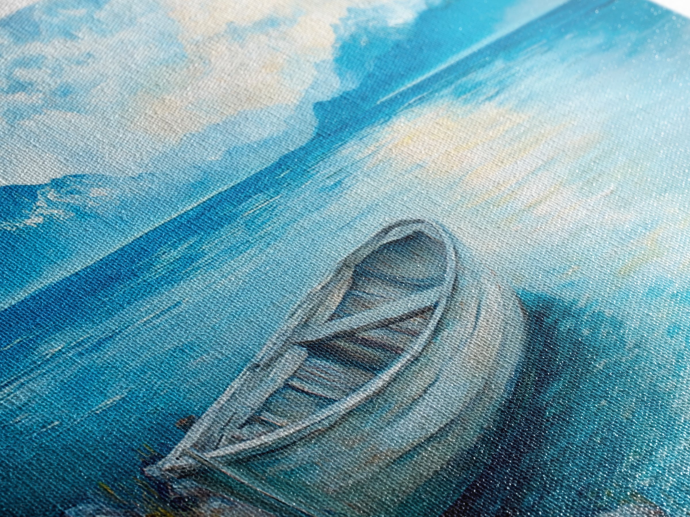 Boat on Tranquil Lake Canvas Print Coastal Landscape Art Nautical Wall Art Rustic Decor Above Sofa Artwork Bedroom Art Original Painting