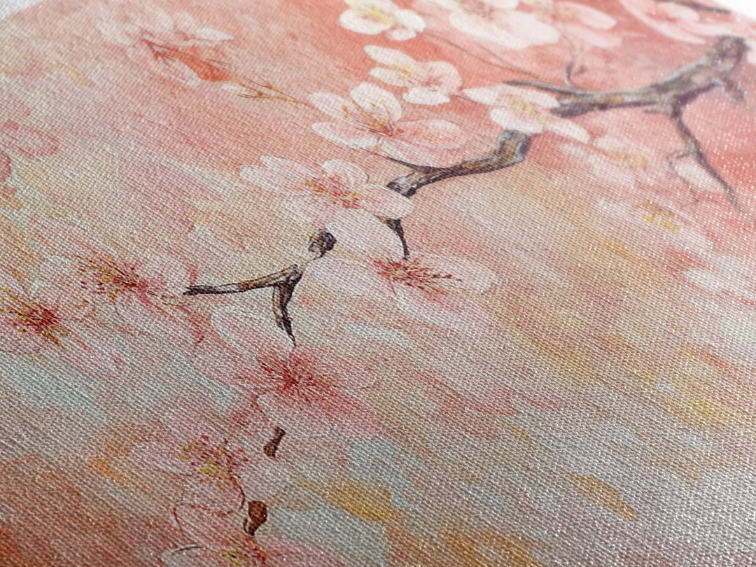 Cherry Blossom Painting Framed Canvas Print, Light Pink Wall Art Living Room Decor, Horizontal Wall Art Rustic Art Gift Idea for Her