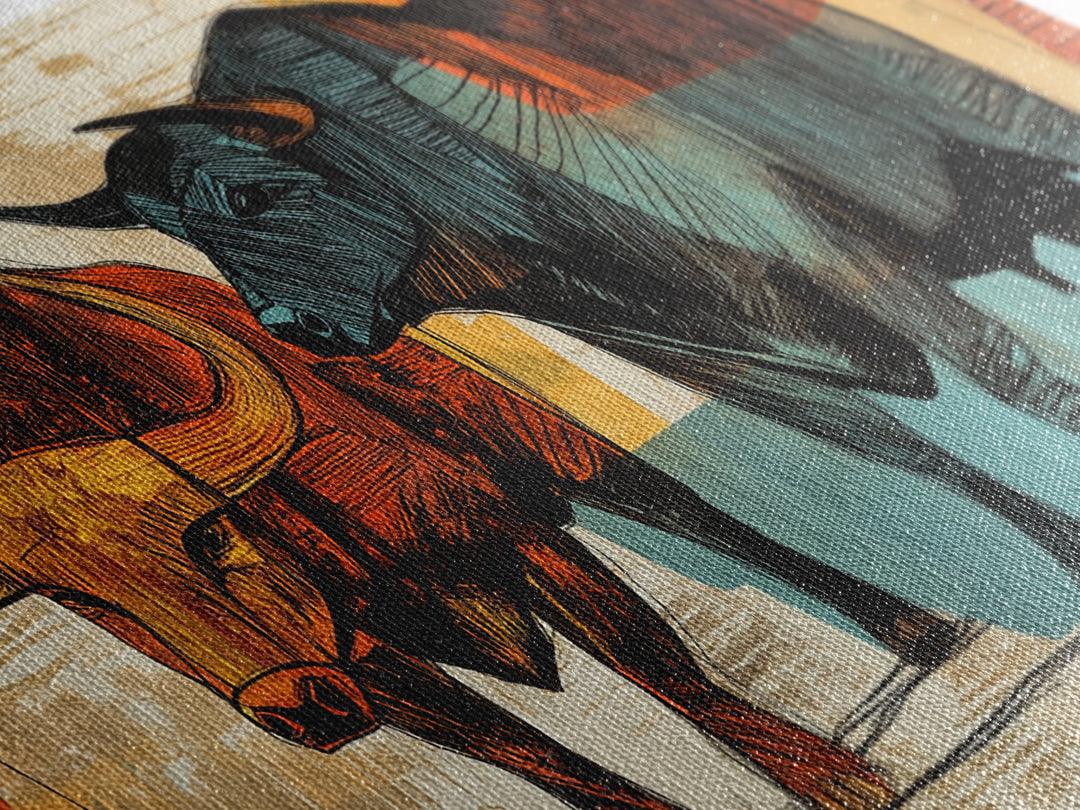 Abstract Bull Duo Framed Canvas Print Rustic Wall Art Geometric Bull Art Living Room Decor Bull and Bear Art Rustic Farmhouse Art