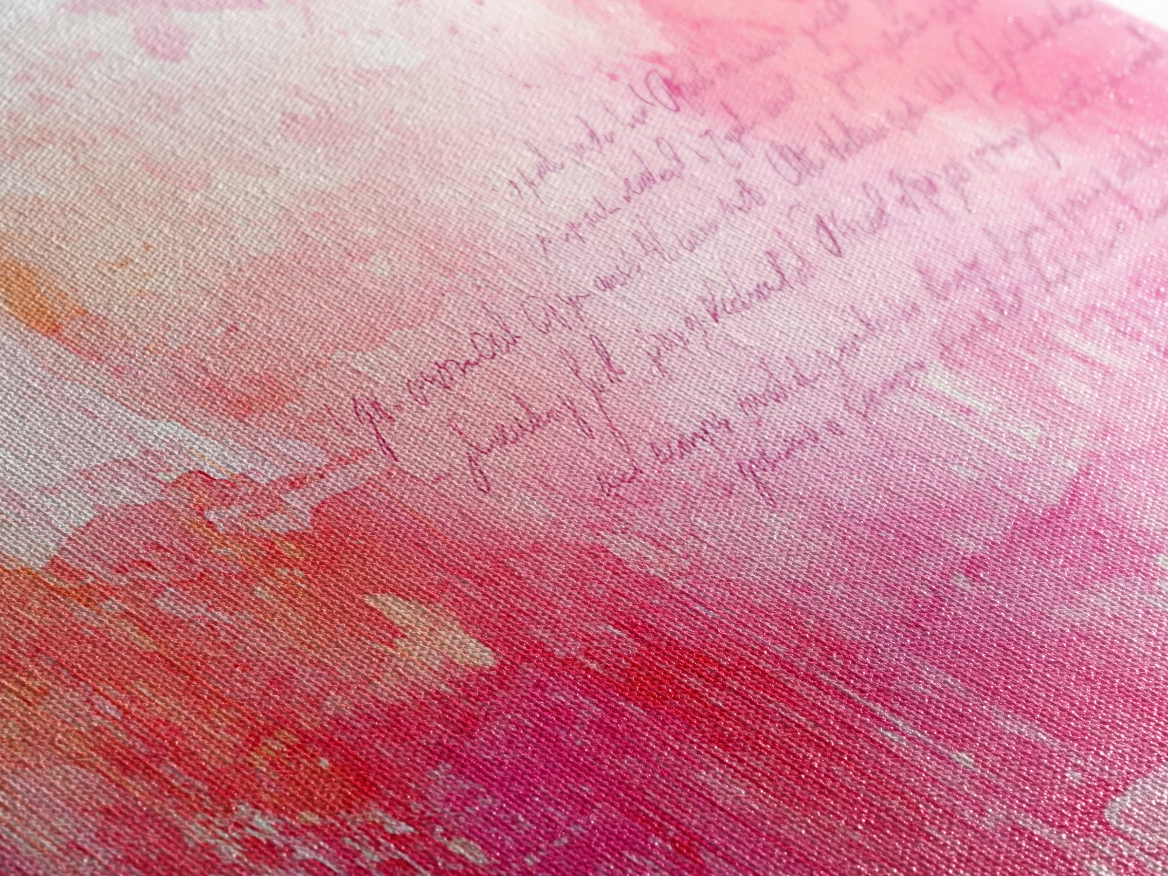 Abstract Pink Writing Framed Canvas Print, Light Pink Wall Art Chinoiserie Whimsical Decor, Rustic Wall Art Horizontal Gift Idea